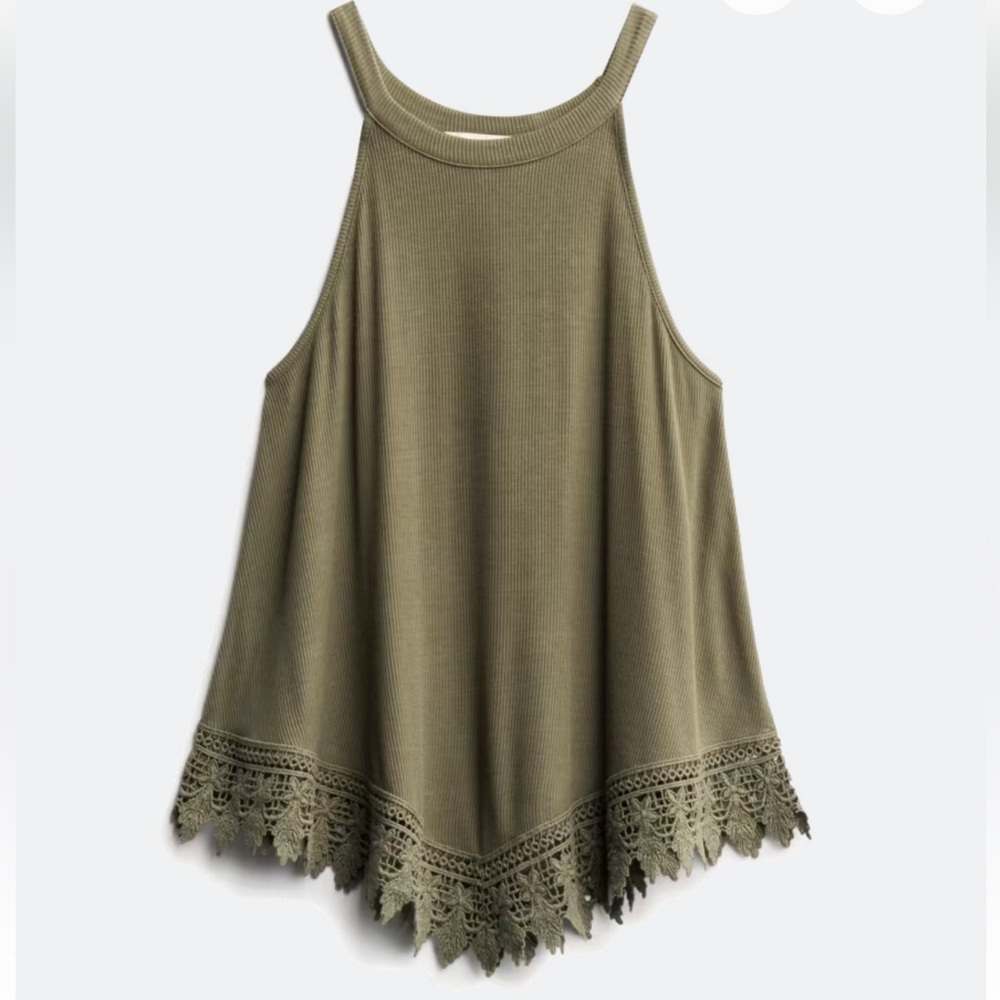 Olive Green Lace Hem Tank Top